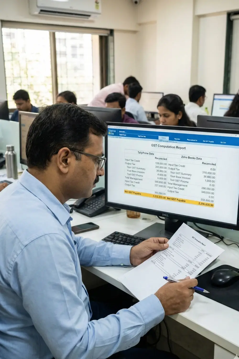 AI dashboard showing Tally Prime export e invoice Congo data