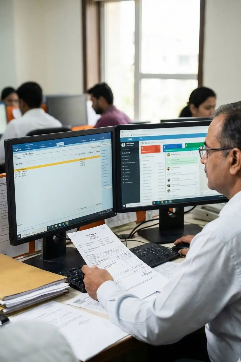 Business dashboard showing WhatsApp, Tally and CRM integrated data
