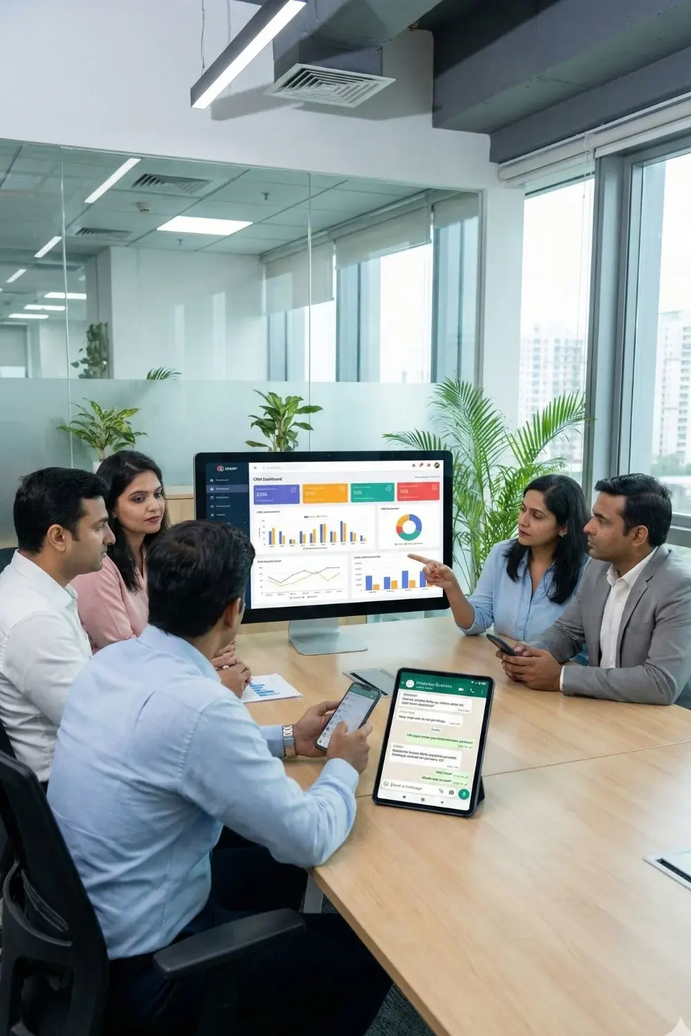 Business dashboard showing WhatsApp, Tally and CRM integrated data
