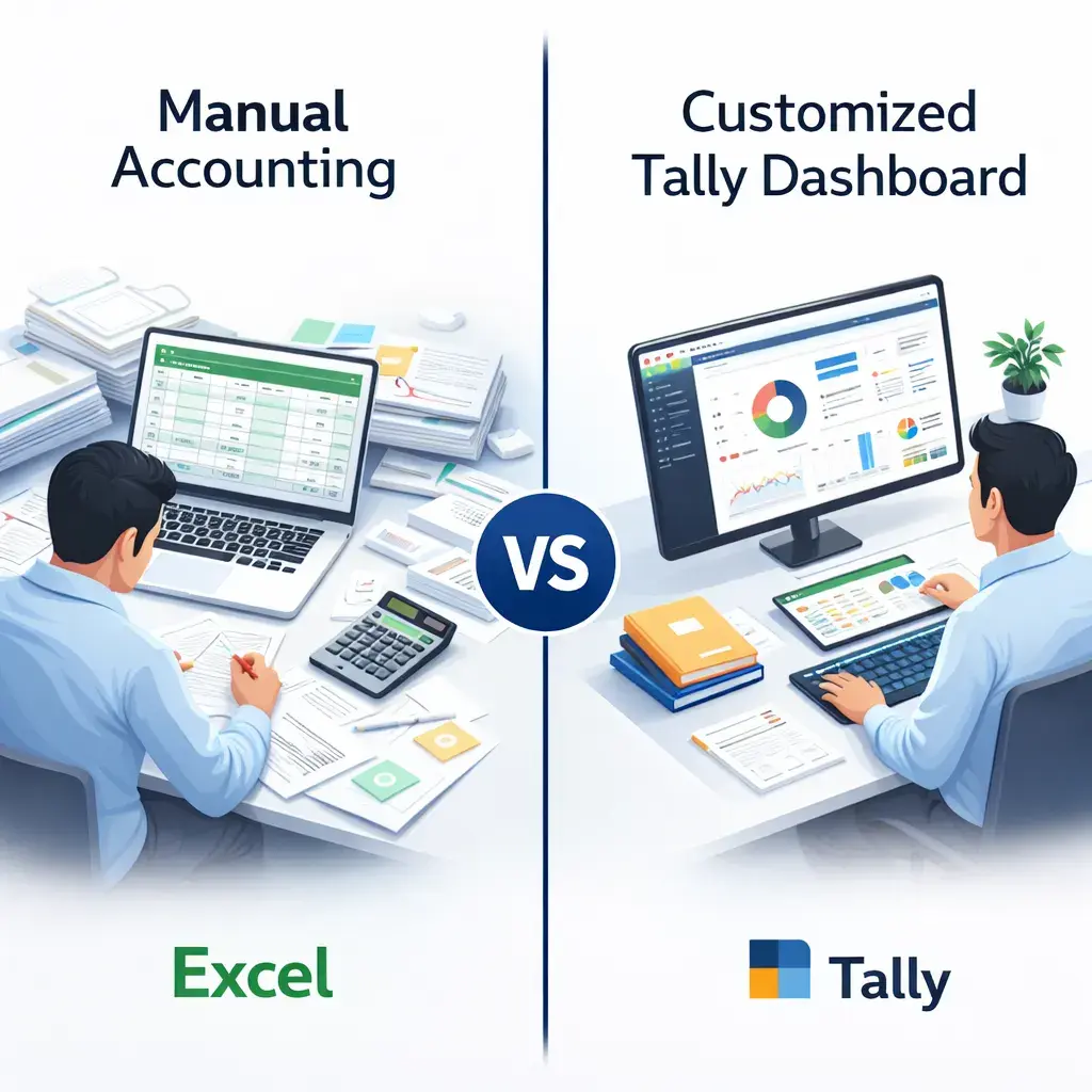 Comparison between standard Tally and customized Tally for business automation