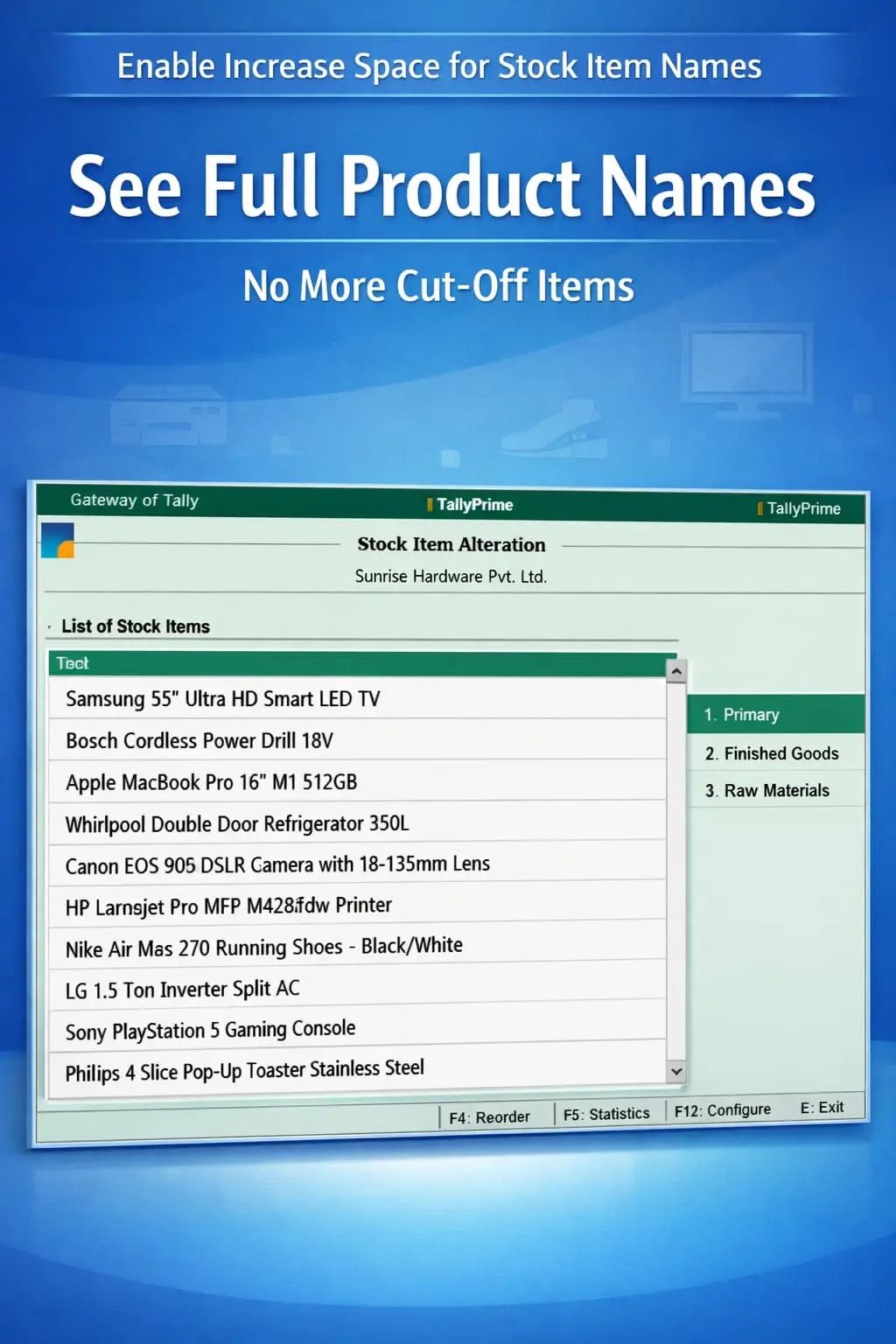 Enable Increase Space for Stock Item Names