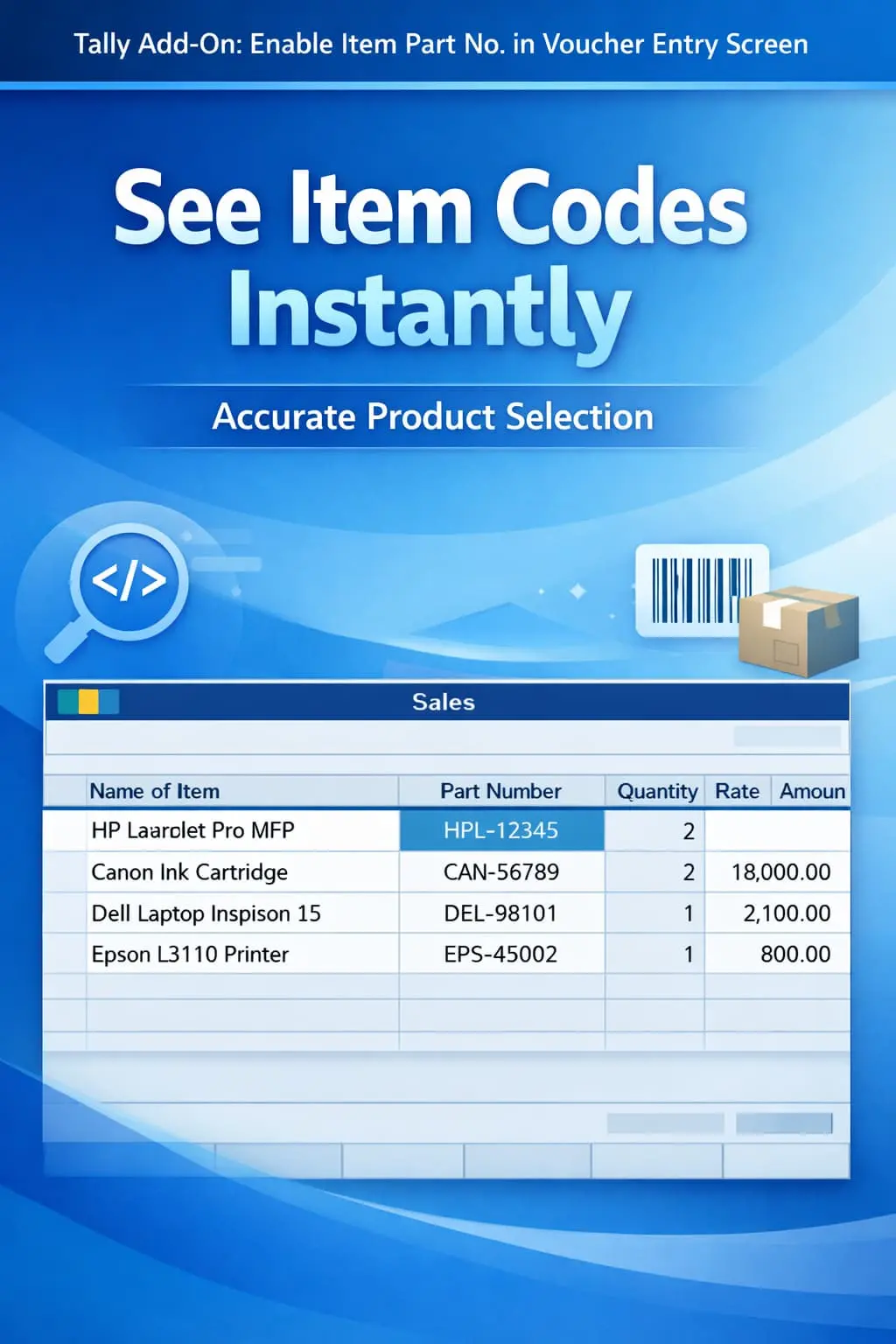 Enable Item Part No. in List of Stock Items Table.