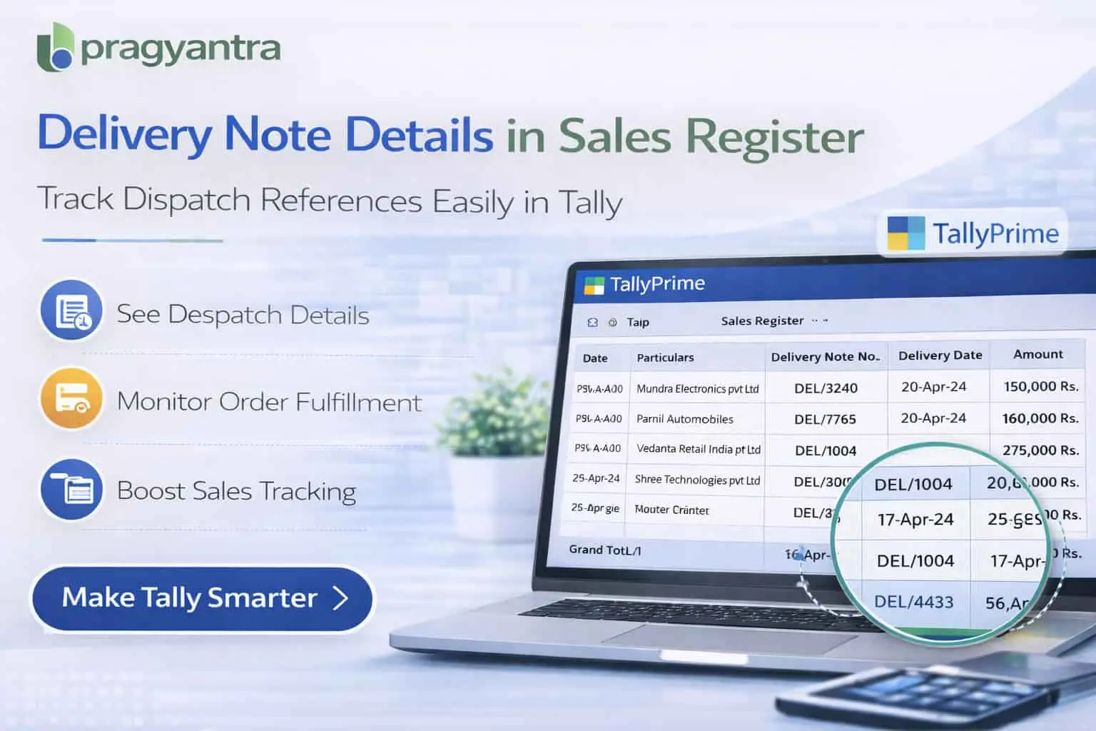 Show Delivery Note No. & Date in Sales Register