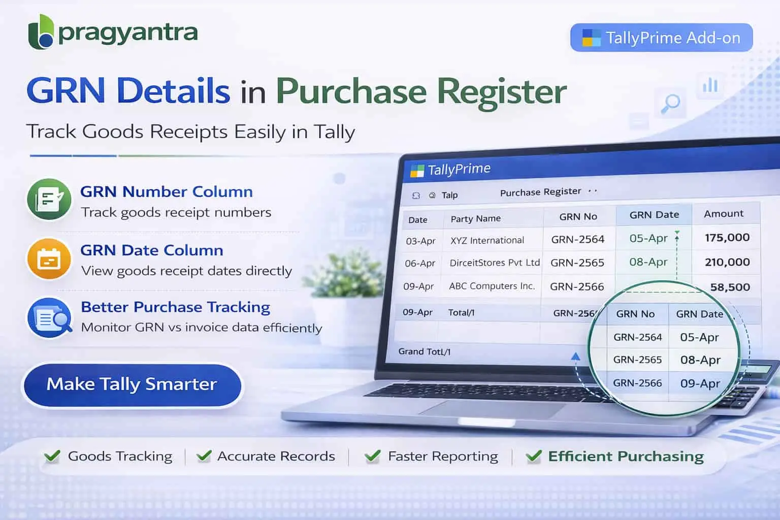 Show GRN No. & Date in Purchase Register