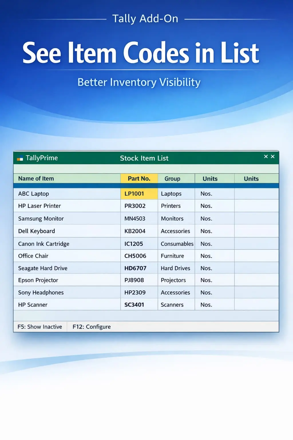Show Item’s Part No. in List of Stock Item Table