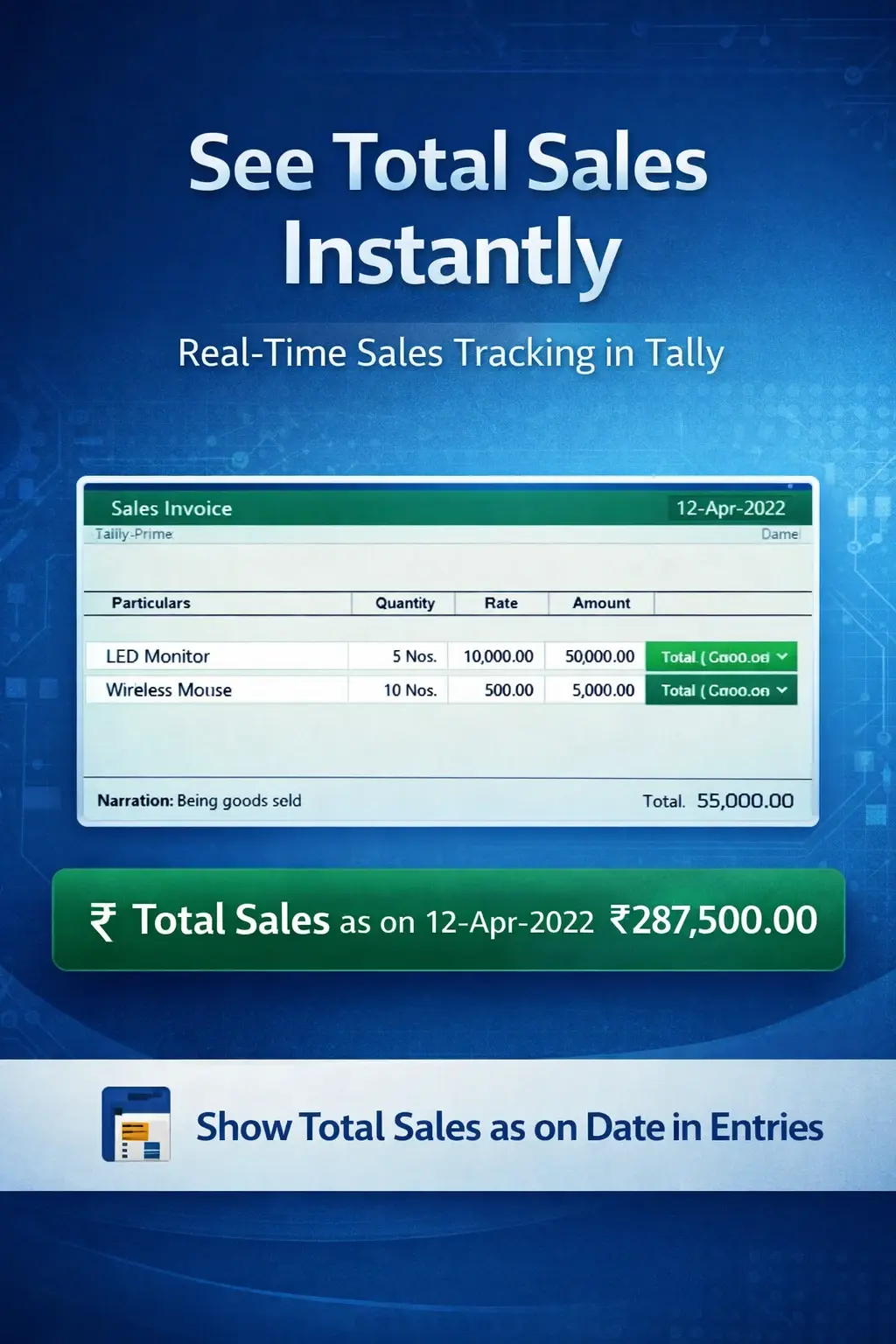 Show Total Sales as on Date in Entries
